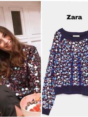 Zara Navy Sweater with Multicolor Sequin Dots